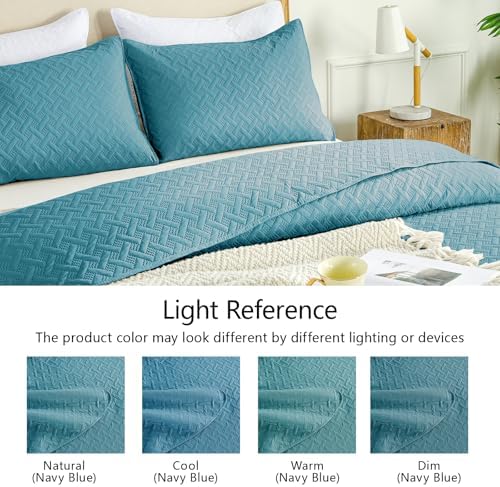 FLYMME Quilts King Size,Lightweight Teal Bedspreads,Basket Weave Pattern,Ultra Soft Microfiber Bed Coverlet 3 Pieces for All-Seasons (1 Quilt,2 Pillow Shams)