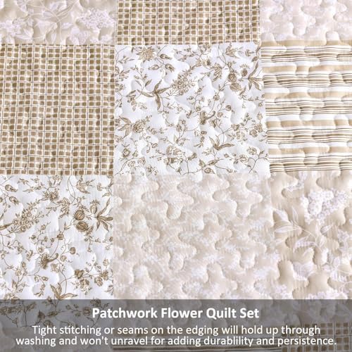 Mybedsoul Beige Boho Quilt Set Cal King Size, Patchwork Quilt Bedding Set