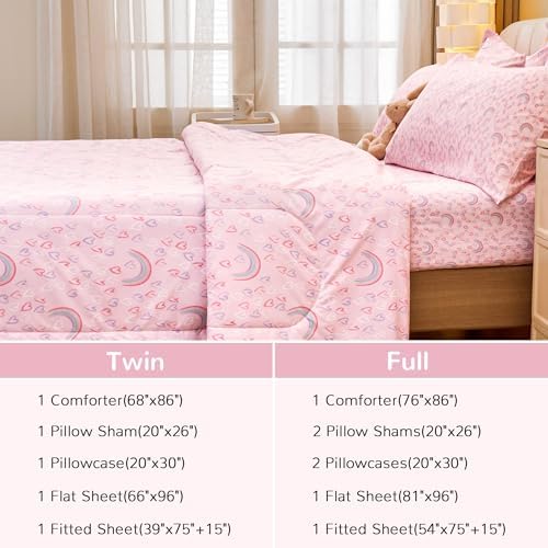 Viviland Kids Twin Bedding Sets, Girls Comforter, Pink Rainbow
