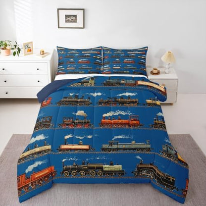 Feelyou Vintage Train Comforter Set Twin Size 2 Pcs Kids Boys Girls