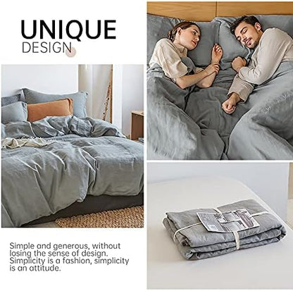 Simple&Opulence 100% Linen Duvet Cover Set 3pcs Basic Style Natural French Washed Flax Solid Color Soft Breathable Farmhouse Bedding with Button Closure - Ultimate Grey, Full