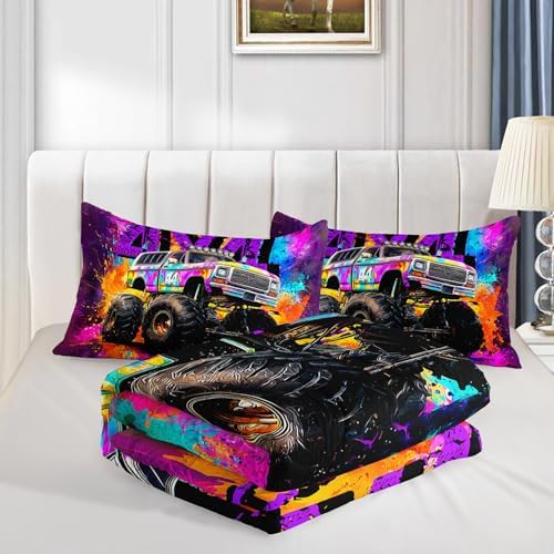 Kids Cool Truck Comforter Set Queen Size with 2 Pillowcases.