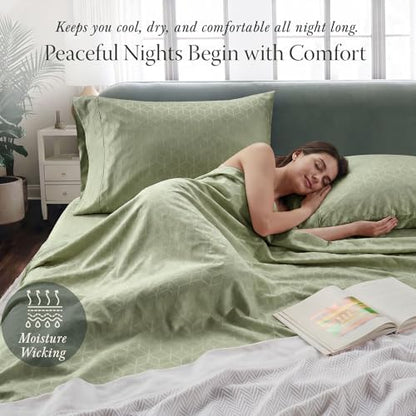 Threadmill 400 Thread Count Egyptian Cotton Queen Sheet Set, Sage Green