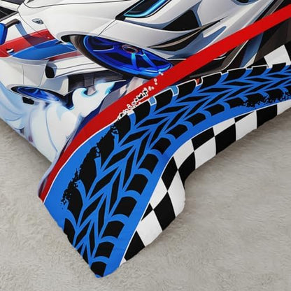 Nttopship Racing Car Comforter Set Queen Size,100% Soft Ultra-fine Fiber Four Season Speed Theme Bedding Set with 1 Comforter and 2 Pillow Case