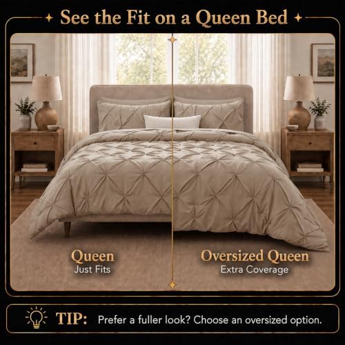 CozyLux Queen Comforter Set Khaki, 7 Pieces Pintuck Bed in a Bag