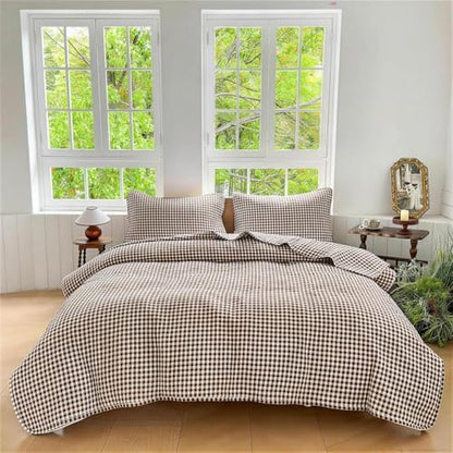 NSNLGSGC Mocha Gingham Queen Summer Bedspread Quilt Set