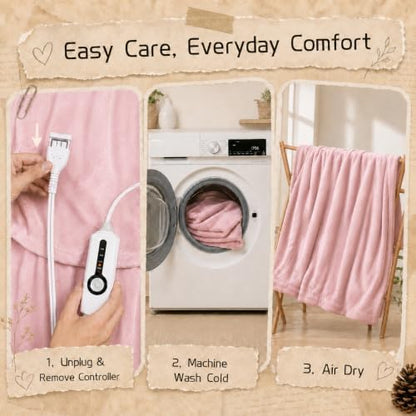 ReyyNio Electric Heated Blanket Full Size 72"x84", 10H Auto-Off, Pink