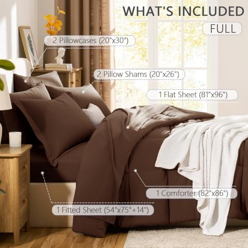 CozyLux Full Size Comforter Sets, 7-Piece Bed in a Bag, Brown