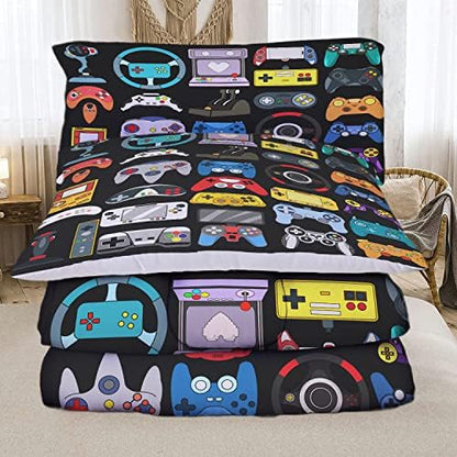Sunnycitron Gamer Comforter Set for Boys Bedding Gaming Comforter Sets for Boys Gamer Bedding Sets Comforter Sets Full Size Bed Set Teen Room Decor,1 Comforter 2 Pillowcases
