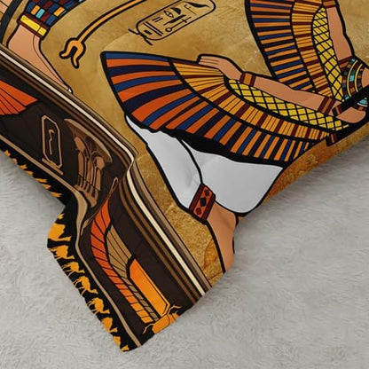Nttopship Ancient Egypt Comforter Bedding Set with 2 Pillowcase King Size Pharaoh Pyramid Comforter Set for Kids Boys Girls Bedroom Decor