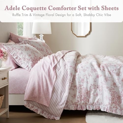 Madison Park Essentials Pink Floral Comforter Set with Sheets Cal King,7pc