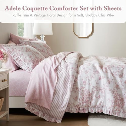Madison Park Essentials Pink Floral Comforter Set with Sheets Cal King,7pc