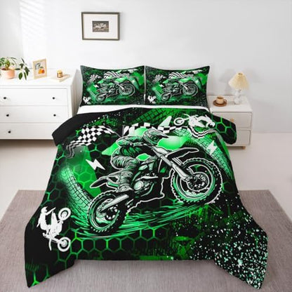 Feelyou Dirt Bike Comforter Set for Kids Boys Girls Queen Size