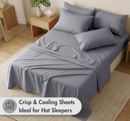RUVANTI 100% Cotton California King Sheet Set, Percale Sheets, Cool Gray