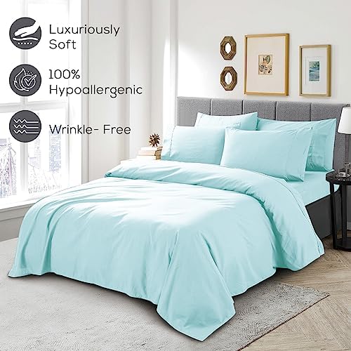 Mueller Ultratemp Bed Sheets Set, Super Soft, 6 Piece California King Sheet Sets, Deep Pocket up to 16", Transfers Heat, Breathes Better, Hypoallergenic, Wrinkle-Resistant, Oeko-TEX, Aqua