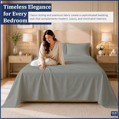 Cottingon 4 Piece King Sheets Fits 16" Deep, Egyptian Cotton, Light Grey
