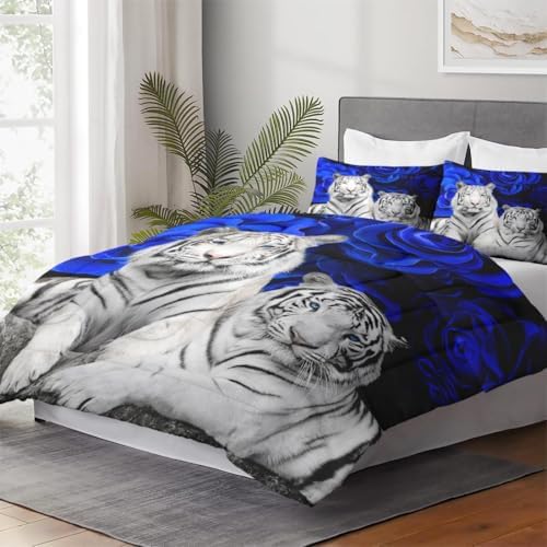WeCozy Queen Comforter Set, 3 Pieces White Tiger Bedding, All Season