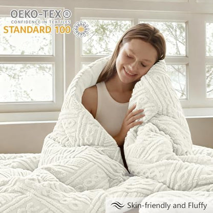 Homelike Moment Fleece Twin/Twin XL Comforter Set,Fluffy Bed Set 2 PC White