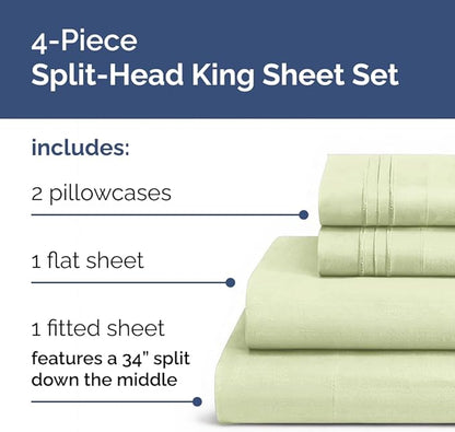 Flex Top Split Head King 4 Piece Sheet Set - Comfy Breathable & Cooling Bed Sheets Set - Hotel Luxury Bedding for Women, Men, Kids, Teens, Boys & Girls - Deep Pockets, Soft, Oeko-Tex, Light Sage Green