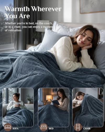 Soft Heated Blanket Throw: Fluffy 220GSM Flannel Sherpa Cozy Warm