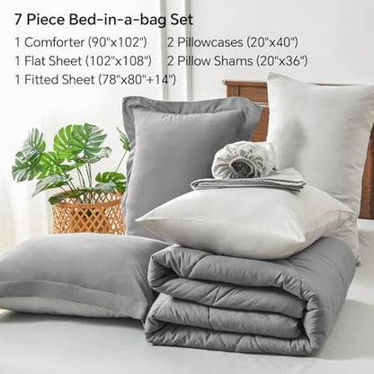 BEDELITE King Comforter Set 7 Pieces, Reversible Dark Grey Bed in A Bag