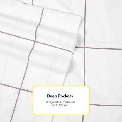 King Size Bed Sheets - 6 Piece 1500 Supreme Collection Fine Brushed Microfiber Deep Pocket King Sheet Set Bedding - 2 Extra Pillow Cases, Great Value, King, Window Pane White