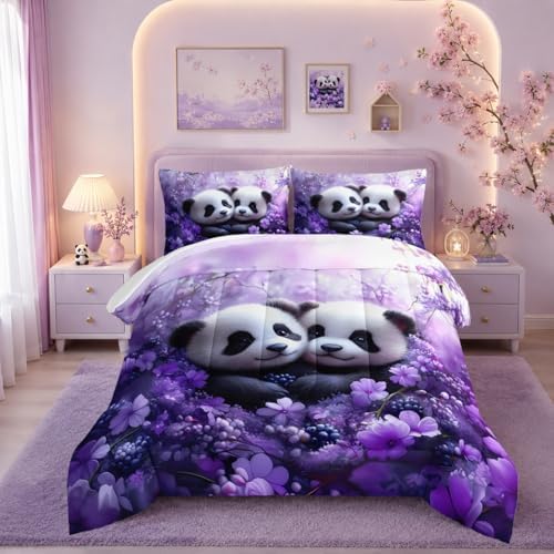 HOSIMA Panda Twin Bedding Sets for Girls Room Decor with 2 Pillowcases.