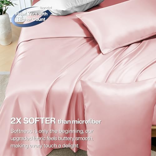 MR&HM King Size Sheet Set 4 Pieces, Rayon Derived from Bamboo Blend, Pink
