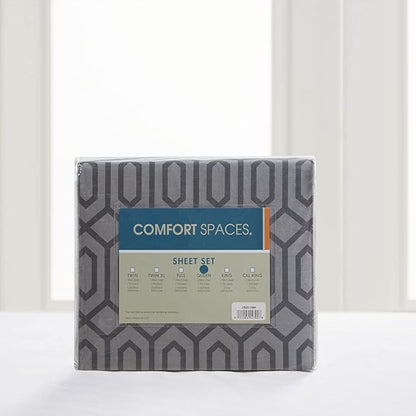 Comfort Spaces 144TC Cotton Sheet Set Breathable, Lightweight, Soft with Elastic Deep Pocket, Modern All Season Cozy Bedding, Matching Pillow Case, Twin, Diamond Sliver 3 Piece