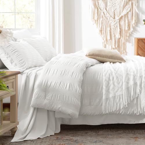 Zzlpp Full Size Comforter Sets 7 Piece, White Bed in a Bag Full Bedding Set