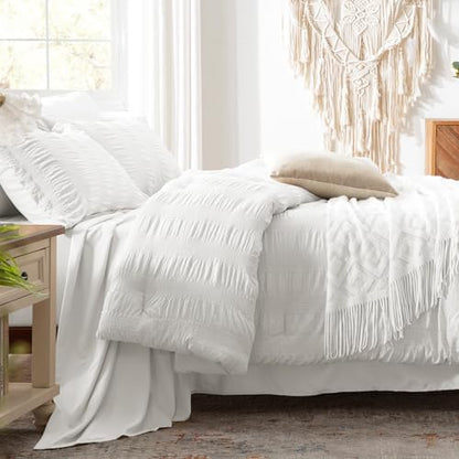Zzlpp Full Size Comforter Sets 7 Piece, White Bed in a Bag Full Bedding Set