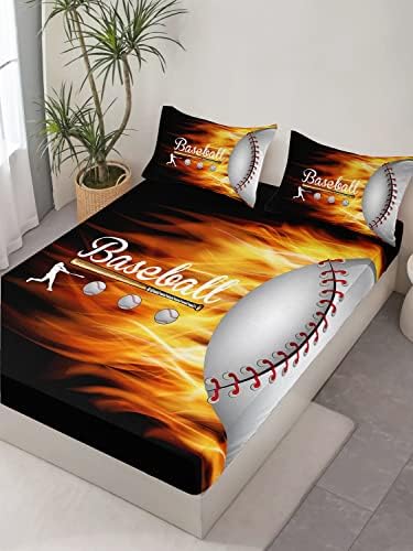 HOSIMA Teens Sports Baseball Bedding Full,1 Fitted Sheet+2 Pillowcases.