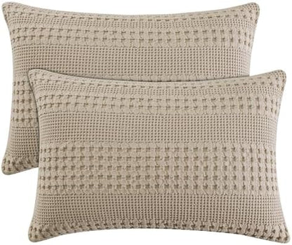 PHF 100% Cotton Waffle Pillow Shams Standard Size, 2 Pack 20" x 26" Soft Skin-Friendly Pillowcases, No Filling, Aesthetic Woven and Breathable Waffle Weave Pillow Case Covers for Bed, Simply Taupe