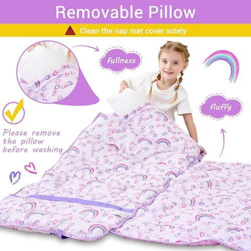 Lasoftan Toddler Nap Mat with Pillow and Blanket, Extra Large Rolled Napping Mats,Slumber Bags for Boys Girls,Kids Sleeping Bag for Daycare, Preschool Travel Camping