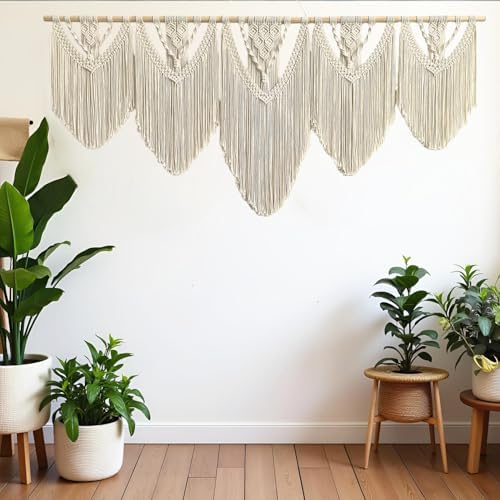 Extral Large macrame wall hanging, 71'' W x 32'' L boho wall art tapestry wall decor for urban entryway,living room,bedroom decor, headboard woven wall art, big fiber art over couch art for Yarn hallway (Beige-C)