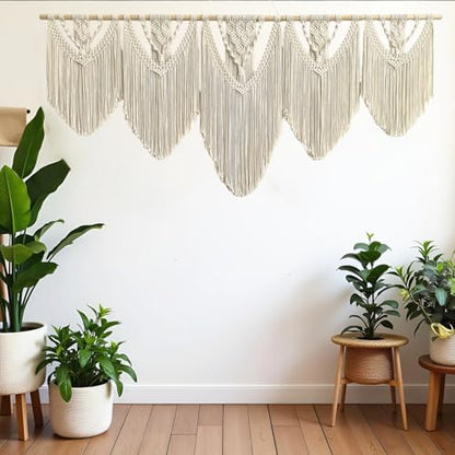 Extral Large macrame wall hanging, 71'' W x 32'' L boho wall art tapestry wall decor for urban entryway,living room,bedroom decor, headboard woven wall art, big fiber art over couch art for Yarn hallway (Beige-C)