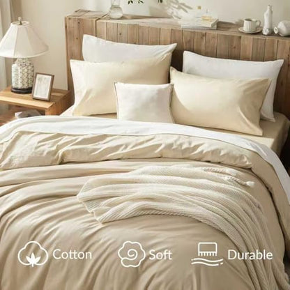 Twin Duvet Cover Set, 100% Egyptian Cotton, 1600 Thread Count, Ultra Soft & Breathable Luxury Bedding with Zipper Closure & Corner Ties, 3PCS(Khaki, 68''x90''