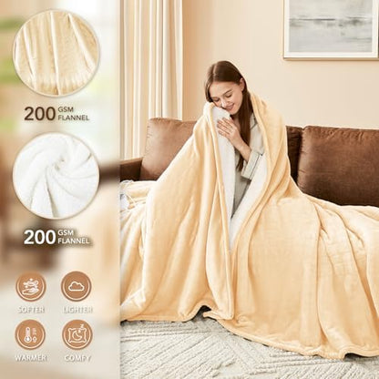 Homemate Heated Electric Blanket Queen Size - 84"x90" Heating Bed Blanket Throw with 10 Heating Levels 8 Hours Auto Off Fast Heating Over-Heat Protection Ultra Soft Flannel ETL Certified, Beige