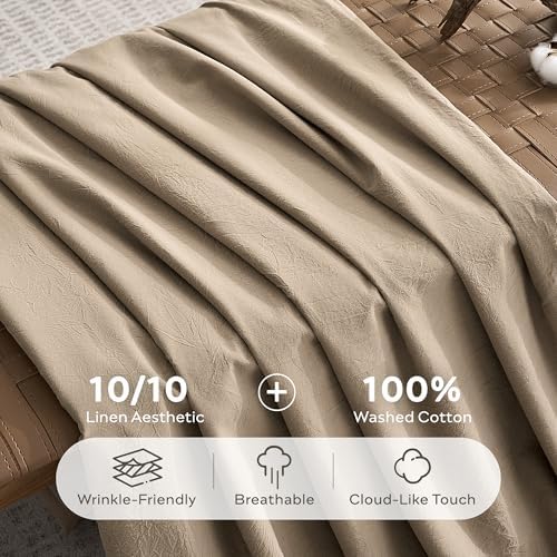 JELLYMONI 100% Washed Cotton Fall Dusty Khaki Duvet Cover Full, Linen-Like