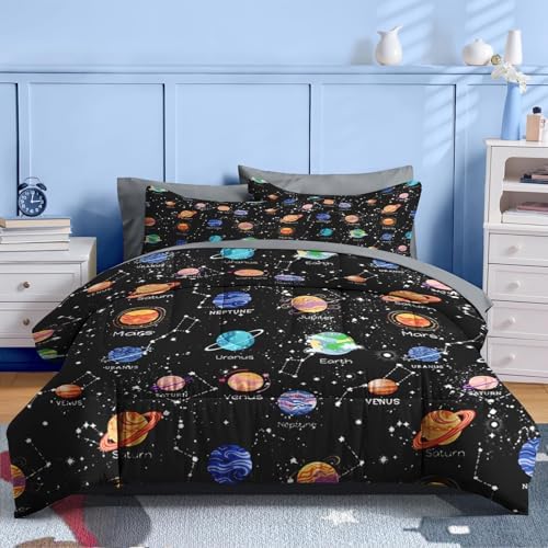 Nesker Full Comforter Set for Boys, 7 Pieces Galaxy Space Bedding for Kids