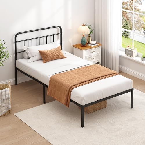 Twin Bed Frame with Classic Headboard, Black