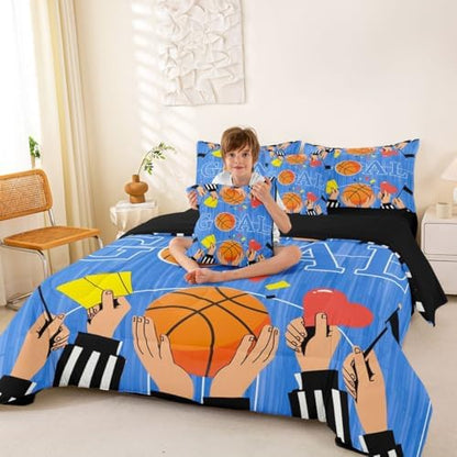 Erosebridal Boys Kids Ball Games Boys Basketbal Navy Blue 7 Piece Bedding Set Twin | Playground Comforter Set with Sheets Geometric Bed in A Bag Sports Theme Gaming Pattern Bed Sets