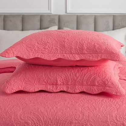HoneiLife Quilt Sets King Size - Microfiber Bedspreads for King Bed, 3-Piece Lightweight Coverlets, Retro Bedlinen Sets, King Quilt Bedding Set All Season Use-Sugar Coral