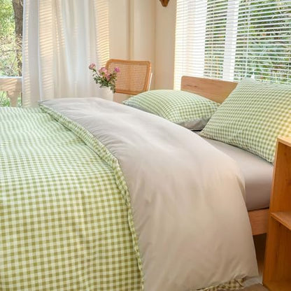NSNLGSGC Sage Green Gingham Duvet Cover Set, King