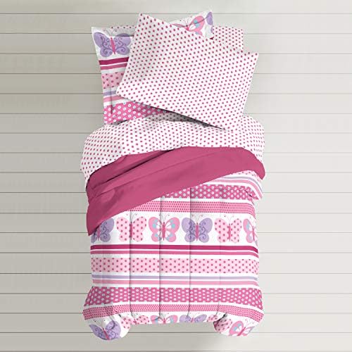Dream Factory Butterfly Dots Ultra Soft Microfiber Girls Comforter Set, Pink, Full