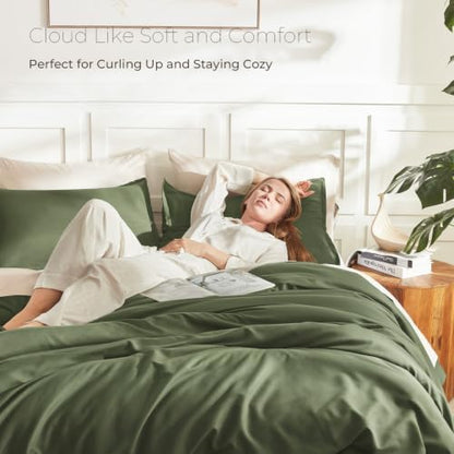 Litanika Olive California King Comforter Set, 3 Pieces Solid Bedding