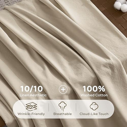 JELLYMONI 100% Washed Cotton Oatmeal Duvet Cover Full, Linen-Like