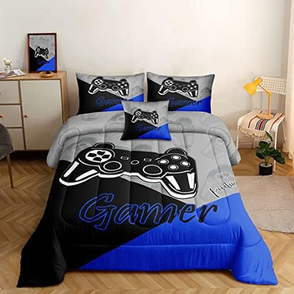 ROWADALO 5 Pieces Bed in A Bag Gamer Bedding Set for Boys Kids Gaming Comforters Set,Gamer Bed in a Bag Complete with Comforter Set Sheets Flat Sheet Pillowcase,DJT5002Twin Size