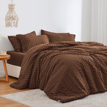 Love's cabin Seersucker Brown California King Comforter Set