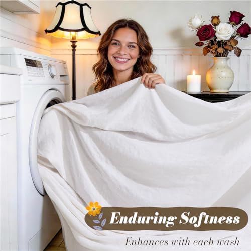 SONORO KATE 100% French Linen Queen Size Sheets Set,Natural Flax Bedding
